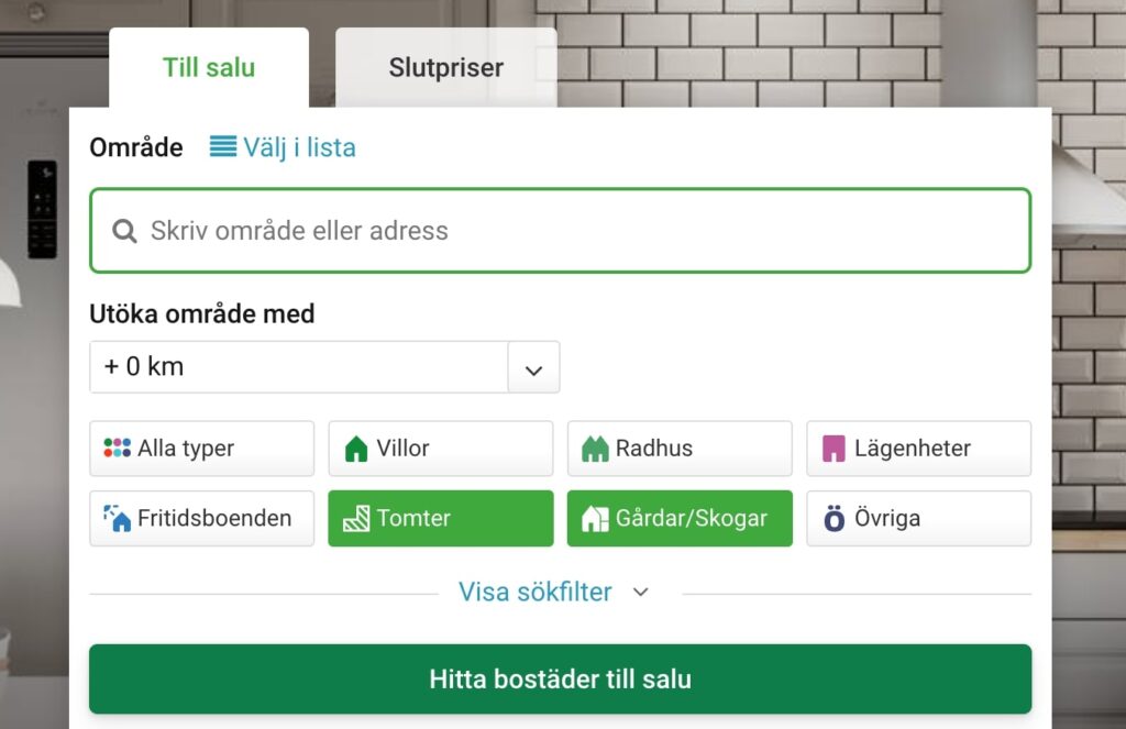 Real estate site in Sweden